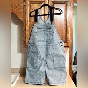 Duluth Trading Company Rootstock Railroad Stripe Short Overalls